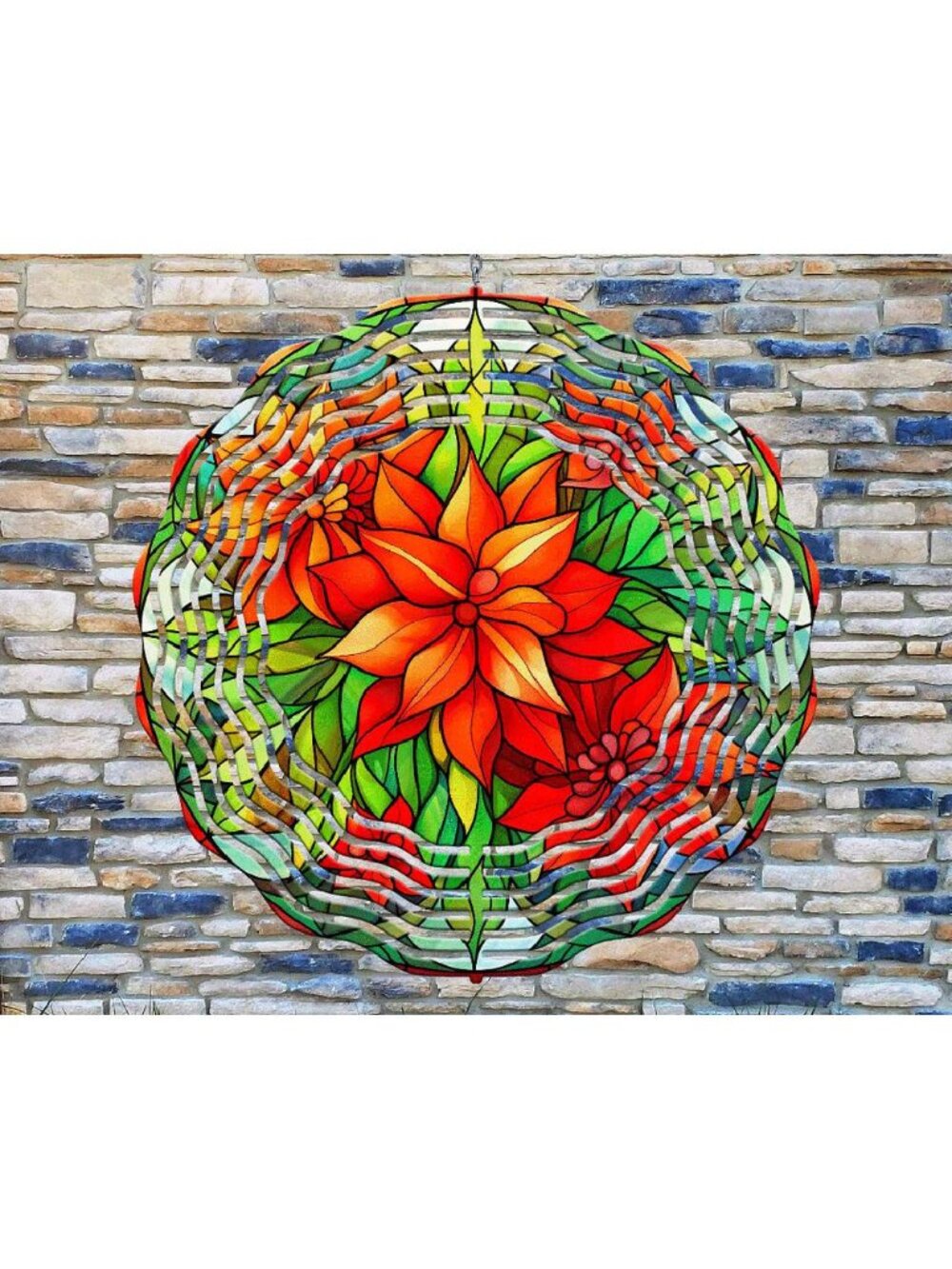 10" Colorful Red Flowers Stained Glass Wind Spinner Yard 3D Aluminum rws-197